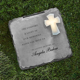 Let's Make Memories Personalized Memorial Garden Stone - Engraved Sympathy Garden Marker - Condolences - Solar Cross - Comfort and Light