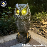Solar Powered Garden Owl with Motion Detection, Rotating Head, Realistic Hoots and Silent Mode, Outdoor Statue and Sculpture, Owl Decoration for Home, Garden, Patio and Lawn