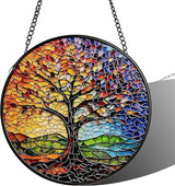 Stained Glass Sun Catcher,Colorful Tree of Life Glass Window Hanging Garden Decor,Sun Catchers Indoor Window,Whimsical Decoration for Home Backyard Patio Lawn Porch with 7.9 INCH