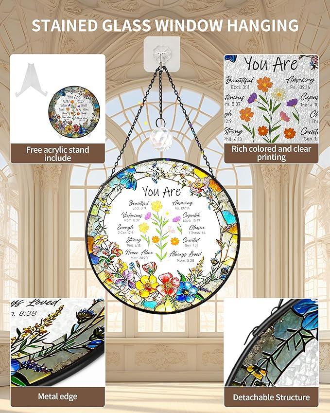 Christian Stained Glass Window Hanging Sun Catcher, Religious Faith for Mom or Grandma, Church Window Decor