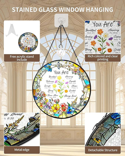 Christian Stained Glass Window Hanging Sun Catcher, Religious Faith for Mom or Grandma, Church Window Decor