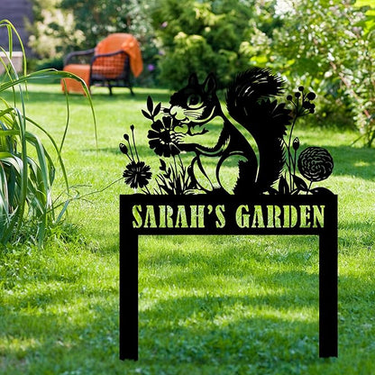 Personalized Squirrel Metal Garden Stake Sign, Custom Animal Themed Garden Metal Stake, Customized Garden Signs Decorative Outdoor, Farmhouse Yard Art, Flower Bed Decor, Gift for Gardener