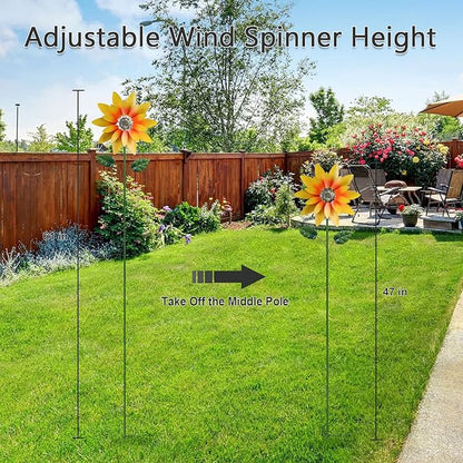 hogardeck Outdoor Wind Spinner, 61" Metal Sunflower Wind Spinner with Stake, 360° Rotating Windmill Yard Art, Kinetic Wind Sculptures for Home Lawn Backyard Patio Decor, Gifts for Garden Lovers