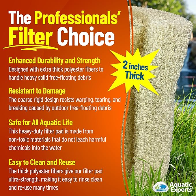 Aquatic Experts Cream COARSE Pond Filter Pad - 2 inch Thick - Bulk Roll Water Garden Filter Pond Media - Made in USA, (12" x 36")