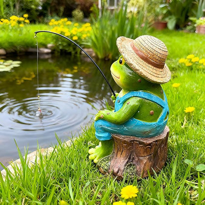 Teaeeno Funny Frog Statue Garden Statue,Frog Fisher for Garden Pond Decor,Pond Accessories Decor,Poolside Statues,Perfect for Garden Pond,Lakefront,Forg Decor Outdoor(Green)
