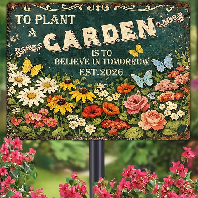 Personalized Garden Signs for Outside Custom Metal Tin Sign for Women, Retro Welcome Metal Sign for Patio, Yard Rustic Home Decor Gifts for Mothers Day, Grandmas, and Gardening Lovers