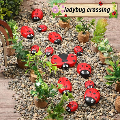 Gerrii 18 Pcs Small Resin Ladybugs Garden Decor Stones Holiday Ladybug Garden Yard Decorations Outdoor 4 Size Mom Gifts Lady Bugs Yard Decorations