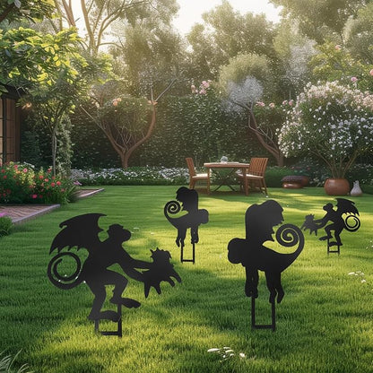 Leinuosen 4 Pcs Wizard Party Decoration Monkeys Metal Garden Stake Decor 14" 12" Outdoor Animal Metal Insert Yard Monkey Silhouette Stake Decor Statues for Wizard Party, Yard, Patio, Lawn, Garden