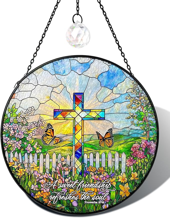 Christian Stained Glass Window Hanging Sun Catcher, Religious Faith for Mom or Grandma, Church Window Decor