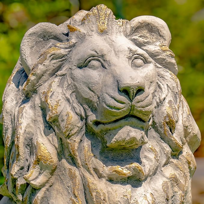 Zaer Ltd. Magnesium Pair of Lion Statues (Outdoor Safe) (27" Tall w/Ball (Set of 2))