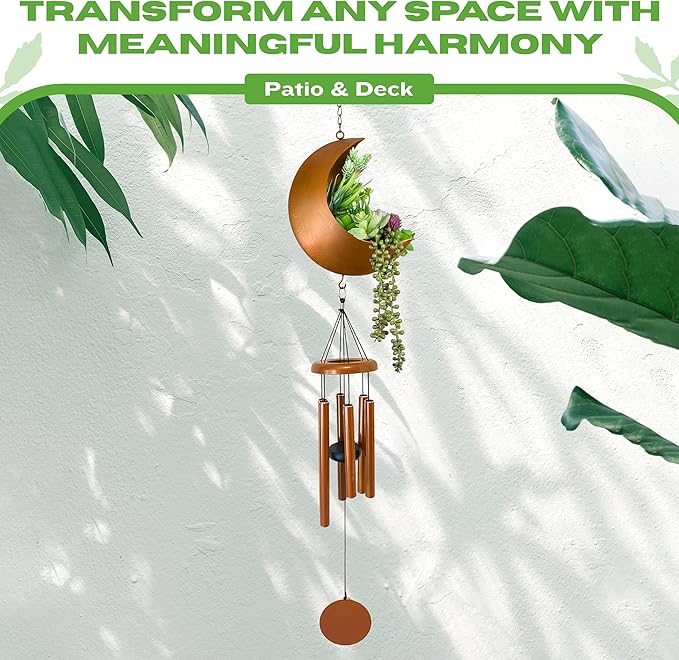 Premium Moon Wind Chimes for Outside – Deep Tone Sympathy & Memorial Wind Chime Gift for Loss of a Loved One, Outdoor Garden Patio Décor (Gold)