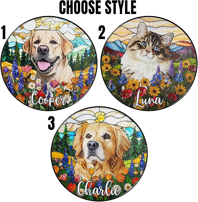 Personalized Pet Portrait Stained Glass Window Hanging, Sympathy Decoration Suncatcher for Loss of Dog & Cat Bereavement Gift from Photo, Memorial Keepsake for Dog Lover, Cat Mom Gift for Women