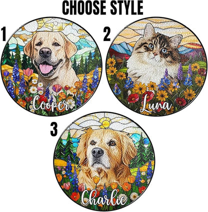 Personalized Pet Portrait Stained Glass Window Hanging, Sympathy Decoration Suncatcher for Loss of Dog & Cat Bereavement Gift from Photo, Memorial Keepsake for Dog Lover, Cat Mom Gift for Women