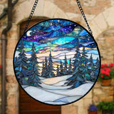 DASTOLL Stained Glass Window Hanging, Starry Sky Trees and Snow Sun Catchers Glass Panel Blue Suncatcher Decor for Birthday for Women, Men, Wife, Aunt, and Mom 11.8x11.8 in