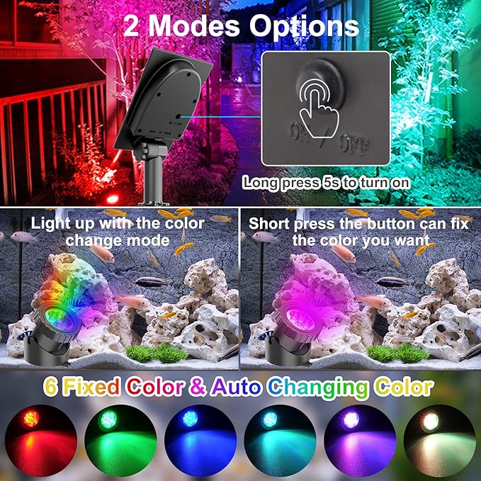 Solar Pond Lights,Super Bright RGB LED Underwater Spotlights Color Changing Submersible Pond Light IP68 Waterproof Fountain Lights for Fish Aquarium Tank Garden Yard Pool (4-in-1)