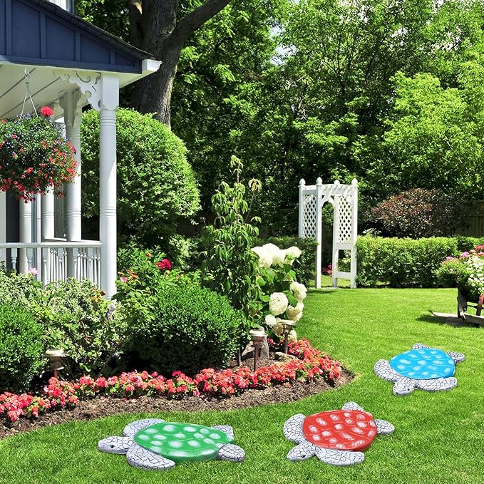 Yalikop 3 Pcs Turtle Stepping Stones Resin 7-10inch Decorative Stepping Stone Turtle Outdoor Garden Decorations for Garden Patio Walkway Sculpture Yard Art