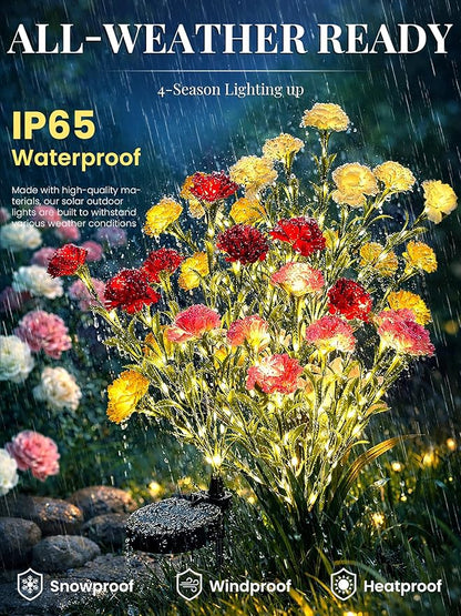 GIGALUMI Solar Lights Outdoor for Garden Decor, 4 Pack Solar Flower Lights Waterproof, 2 Lighting Modes 28 Carnations for Pathway,Yard, Patio Decoration, Gardening Gifts for Women (Multi-Colored)