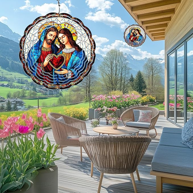 Jesus Wind Spinners Outdoor, Hanging Wind Spinner for Garden Decoration, 8 inch 3D Stainless Steel Metal Wind Sculpture for Indoor/Outdoor Decor
