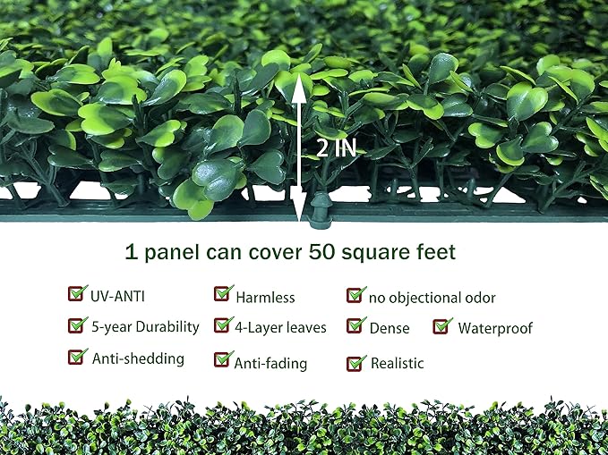 ODTORY Artificial Boxwood Roll: 60 X 120 in (50 sqft) UV-Anti Faux Ivy Boxwood Hedge Leaf Grass Wall for Patio Balcony Privacy, Garden, Backyard Greenery Wall Backdrop and Fence Decor