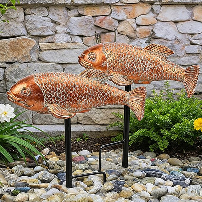 Teaeeno Set of 2 Antique Koi Fish Statue, Outdoor Garden Sculpture for Patio, Backyard, Pond, and Home Decor (Red)