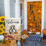 Shih Tzu Fall Garden Flag Autumn Dog Yard Sign Orange Floral Thanksgiving Outdoor Banners for Outside 12x18 Double Sided Small Wild Flower Lawn Decorations