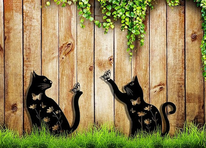 Metal Cat Garden Decor for Outside,15" Metal Kitty Decorative Garden Stakes, Black Cat Silhouette Yard Decorations Outdoor Lawn Ornament Yard Art, Rust Proof Steel Kitten Decor for Kitty Lovers