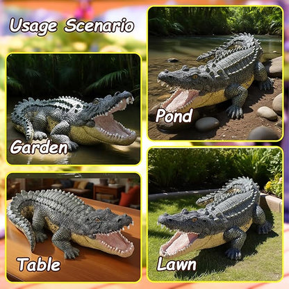13 Inch Real Crocodile Statue - Garden Animal Sculptures & Statues, Alligator Decor for Lawn, Patio, Crocodile Coastal Beach Decor Perfect for Home Garden, Patio, Backyard