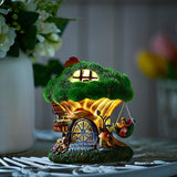 TERESA'S COLLECTIONS Fairy House Outdoor Statues with Solar Light for Garden Decor, Green Moss Resin Outdoor Cottage with Swinging Fairy, Lawn Ornaments Yard Decor Gifts for Mom Women, 5.1"