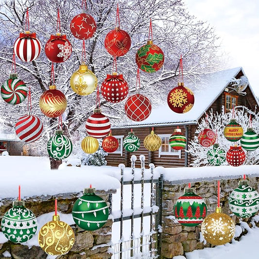 Rtteri 30 Pcs Large Christmas Ball Shape Ornaments for Outdoor 4.9 Inch Double Sided Plastic Christmas Hanging Ornaments Balls for Xmas Tree Indoor Outdoor Porch Yard Supplies