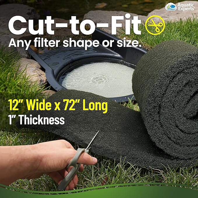 Aquatic Experts Classic Koi Pond Filter Pad Bundle – Fine & Coarse Bulk Roll Pond Filter Media, Ultra Durable Reusable Fish Pond Filter Material (Fine: 12" x 72", Coarse: 12" x 72")