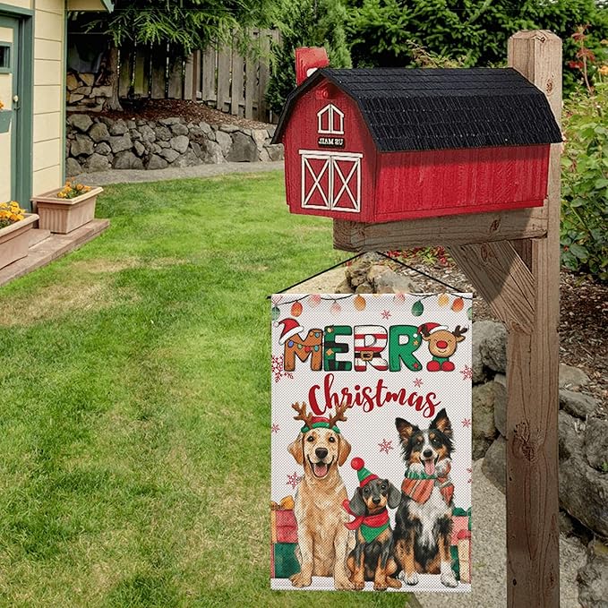 Chrismtas Dog Garden Flag Seasonal Double Sided 12 x 18 Inch Small Yard Flag for Indoor Outdoor Decor Holiday All Seasons