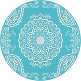 Pauwer Waterproof Outdoor Rug 8ft, Reversible Plastic Straw Patio Camping Rug, Indoor Outdoor RV Mat Carpet for Deck, Camper, Porch, Balcony, Backyard, Picnic, Boho Teal