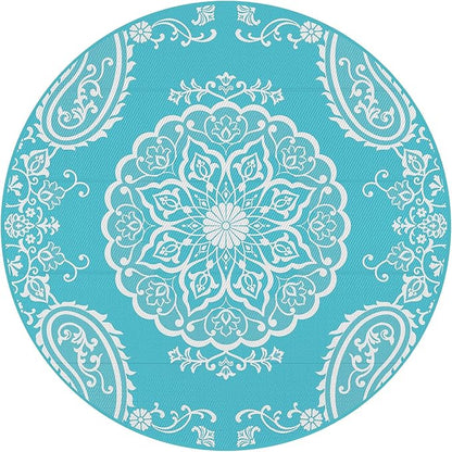 Pauwer Waterproof Outdoor Rug 8ft, Reversible Plastic Straw Patio Camping Rug, Indoor Outdoor RV Mat Carpet for Deck, Camper, Porch, Balcony, Backyard, Picnic, Boho Teal