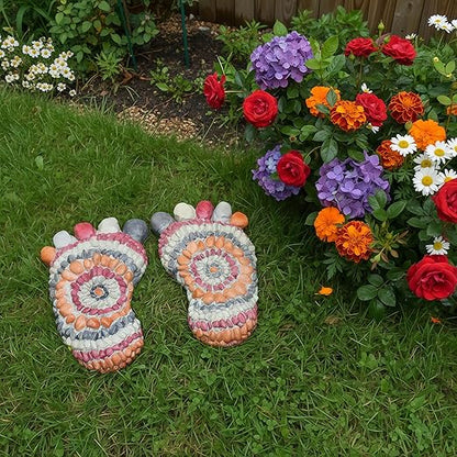 Garden Path Paved with River Pebbles -Footprint Stepping Stones -Garden, Terrace, Garden or Sidewalk Horticultural Design Decorative Stones-Fake Pebbles Children's Stepping Stones (2-piece Set) # A