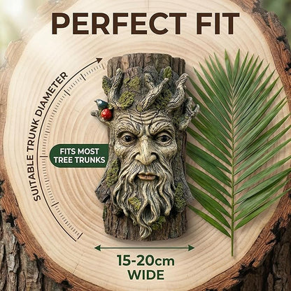 Tree Face Garden Statues Outdoor Decoration Clearance, Whimsical Old Man Tree Faces for Fence Hugger Sculpture, Wallmount Statue Fairy Art with Mushroom, Patio Home Hanging Decor, 6.9" x 2.8" x 9.8"