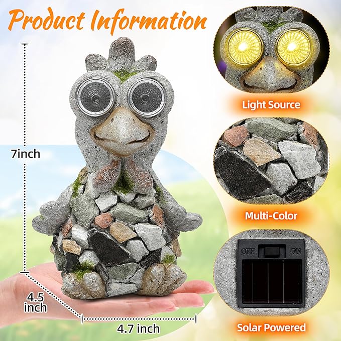 Outdoor Decor Chicken Statue, Garden Statue Solar Chicken Figurine for Lawn Porch Garden Yard Patio and Birthday Gift for Women