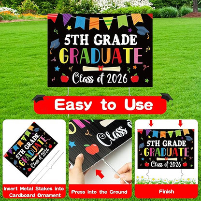 5th Grade Grad Yard Sign - Class of 2026 Fifth Grade Graduate Lawn Sign with Stake School Congrats Graduation Decors Colorful Waterproof Graduation Party Favors for Outdoor Garden Photo Booth Props