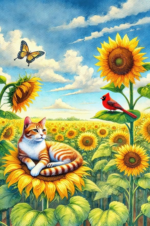 BlissYard Spring Cat Garden Flag 12x18 Inches Double Sided Cardinal Sunflower Butterfly Welcome Yard Flags Summer Seasonal Flower for Outside Decor Home Farmhouse Holiday Decorations