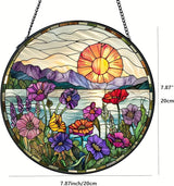 Wildflower Sun Catcher California Poppy Stained Glass Suncatchers 7.87 Inch Wildflower and Sun Stained Glass Ornament for Home Decor Indoor Wall Art for Women Mother Grandmother Friends