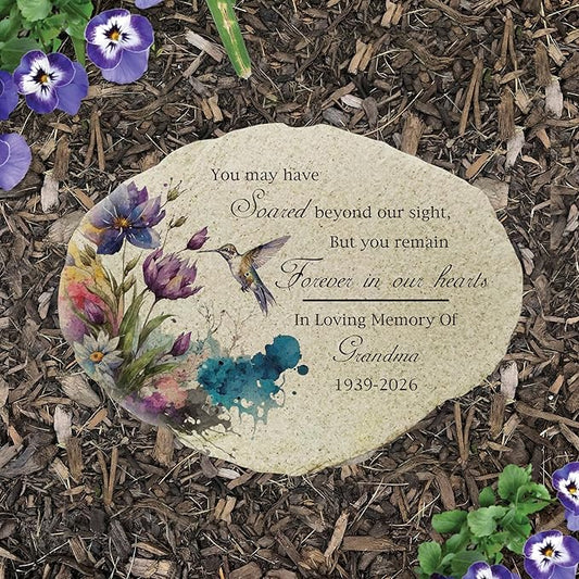 GiftsForYouNow Personalized Hummingbird Memorial Small Flat Garden Stone - Elegant Tribute for Garden Decor and Remembrance
