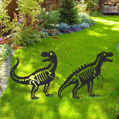 Dinosaur Decor Garden Stakes - 2 Pcs Metal Dinosaurs Statues Waterproof Yard Art Silhouette Decoration for Outside Patio Lawn Pathway Christmas New Year Ornaments Birthday Gifts for Adults