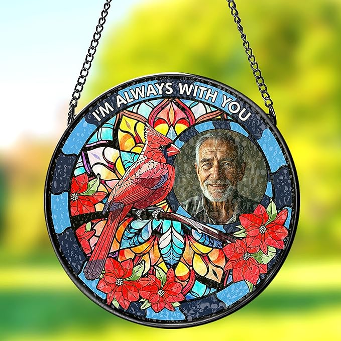 Personalized Memorial Gifts for Loss of Dad,Remembrance Gift, I'm Always with You - Custom Photo Window Stained Glass, Loss of Loved One, Sympathy Gift for Family Members Christmas Memory Gifts