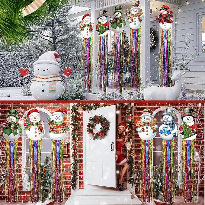 DoubleFill 8pcs Christmas Windsocks Outdoor Hanging Decorations with Tassels Snowman Yard Decorations for Outside 3.3ft Xmas Decorative Signs for Wall Tree Home Lawn Yard Party Supplies Garden Decor
