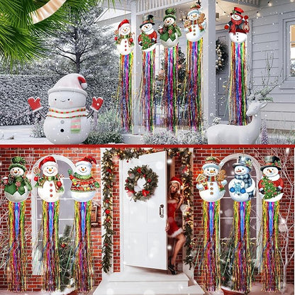 DoubleFill 8pcs Christmas Windsocks Outdoor Hanging Decorations with Tassels Snowman Yard Decorations for Outside 3.3ft Xmas Decorative Signs for Wall Tree Home Lawn Yard Party Supplies Garden Decor