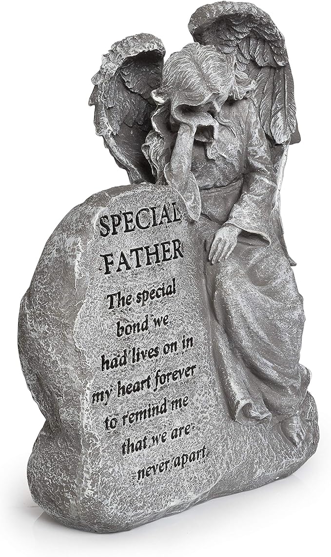 Besti Garden Memorial Stone Angel - Cold-Cast Ceramic Graveyard Remembrance Decoration - Outdoor Sculpture and Engraved Design with Special Father Quote - Sympathy Gift