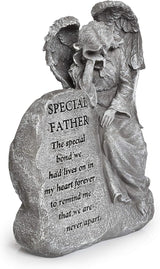 Besti Garden Memorial Stone Angel - Cold-Cast Ceramic Graveyard Remembrance Decoration - Outdoor Sculpture and Engraved Design with Special Father Quote - Sympathy Gift