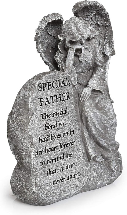 Besti Garden Memorial Stone Angel - Cold-Cast Ceramic Graveyard Remembrance Decoration - Outdoor Sculpture and Engraved Design with Special Father Quote - Sympathy Gift