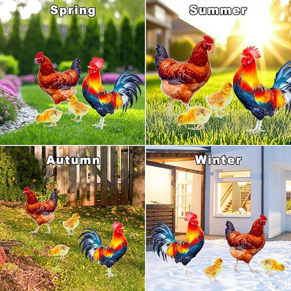 Chicken Decor Metal Garden Stakes Chicken Gifts for Women/Men Chicken Lovers Gifts Multicolor Statues for Yard Art, Outside, Patio, Outdoor Decor, Garden Decorations, Lawn Ornaments