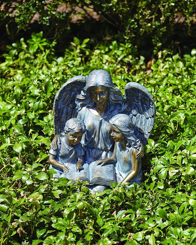 Roman - Angel with Two Children Statue, 15.5" H, Garden Collection, Resin and Stone, Decorative, Gift, Home Outdoor and Indoor Decor, Durable, Long Lasting