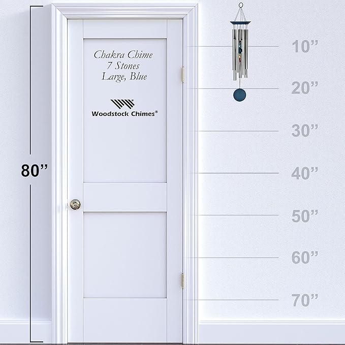 Woodstock Wind Chimes for Outside, Outdoor Decor, Outdoor and Patio Decor, Porch Decor, Meditation, Yoga Awareness Relaxation 24" Woodstock Chakra Chime Seven Stones Large Size Blue Wind Chime (CC7LB)